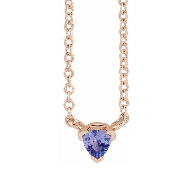 14K Rose Gold 5mm Trillion Tanzanite Solitaire Necklace 18 Inch